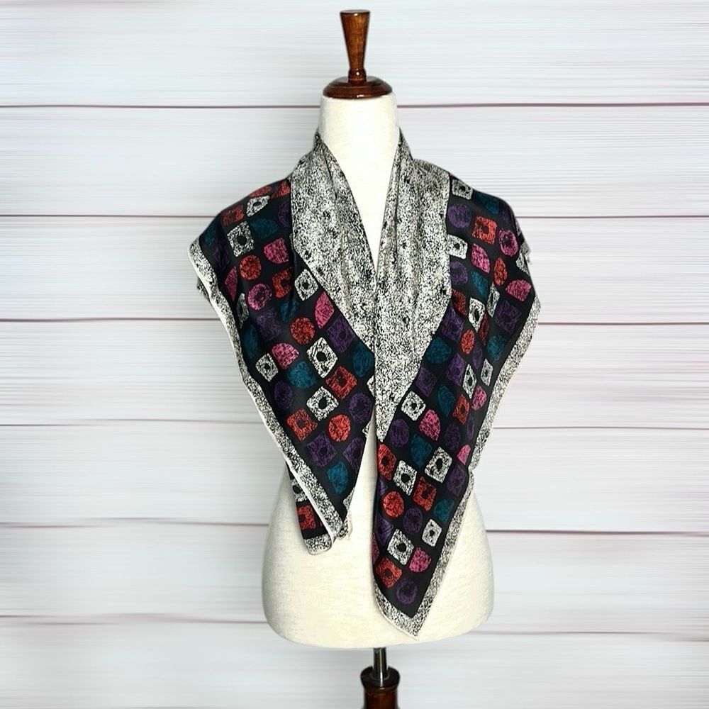 Albert Nipon Silk Square Scarf Abstract White Bla… - image 5